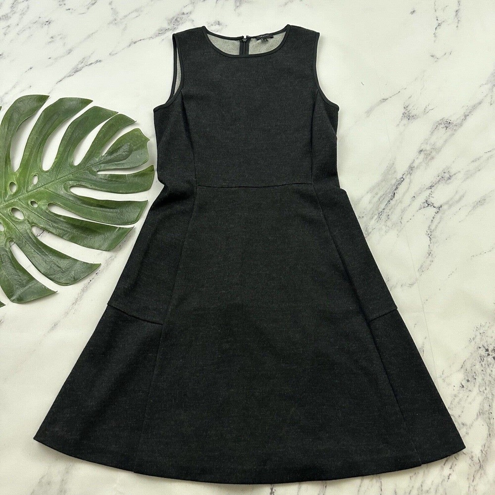 Theory Nikay Jackson Dress Size 6 Dark Gray Wool Blend Fit Flare Sleeveless